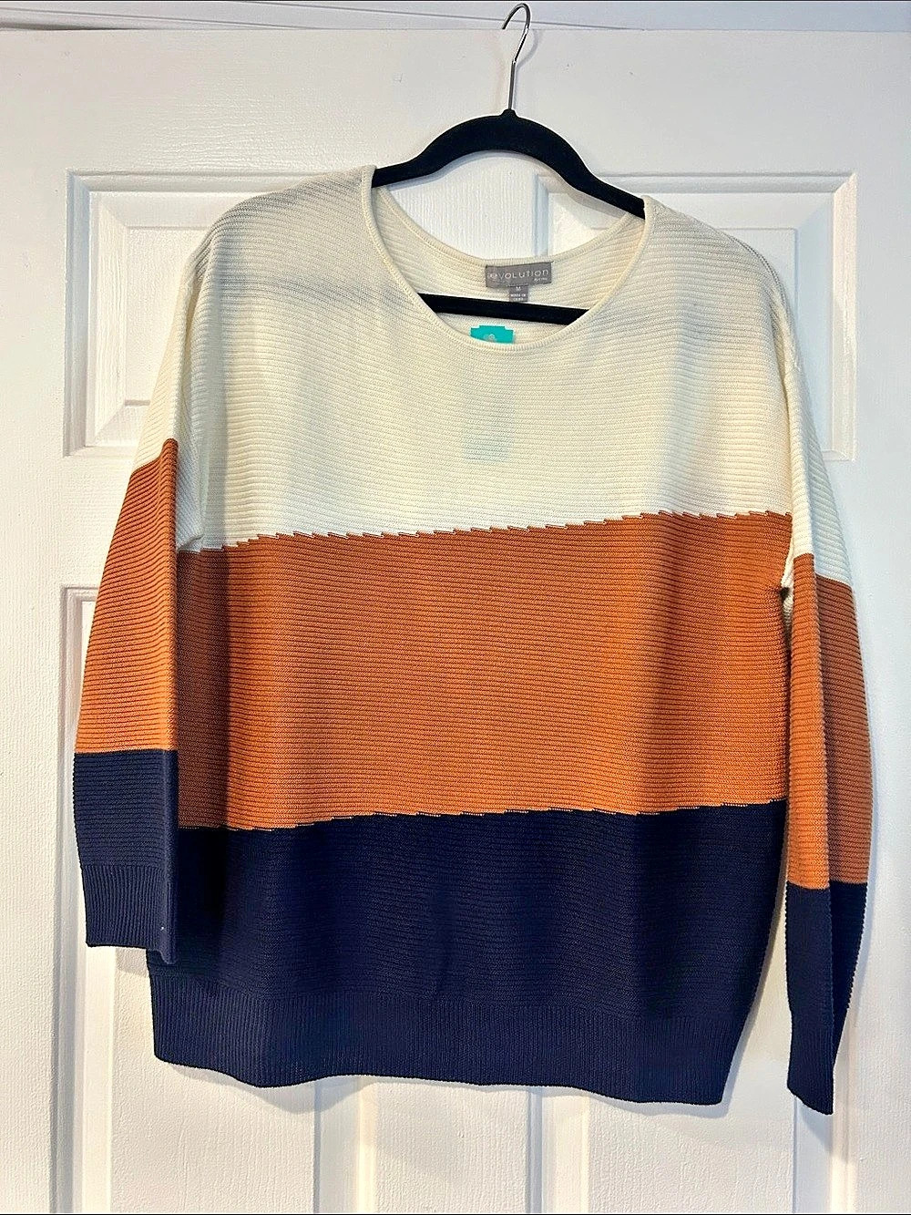 Evolution by Cyrus Color Block Sweater in Blue & Copper Size Medium NWT